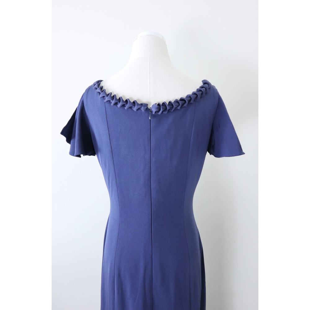 Roland Nivelais Size 6 100% Silk Sheath Cocktail Dress Pleated Hem Navy Blue - Picture 10 of 14